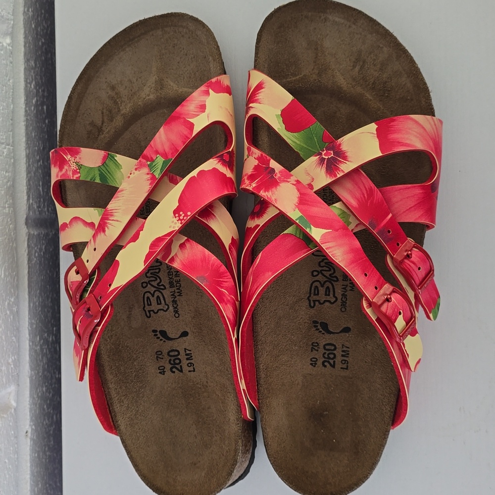 Birkenstock Floral Red Pink Sandals - Picture 3 of 10